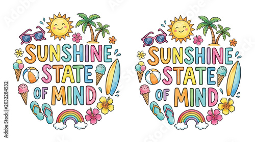 Radiant Sunshine Slogan Graphic Displaying Vibrant Colorful Icon and Playful Element for Contemporary Girl Fashion Apparel Print Design and Textile Pattern Decoration
