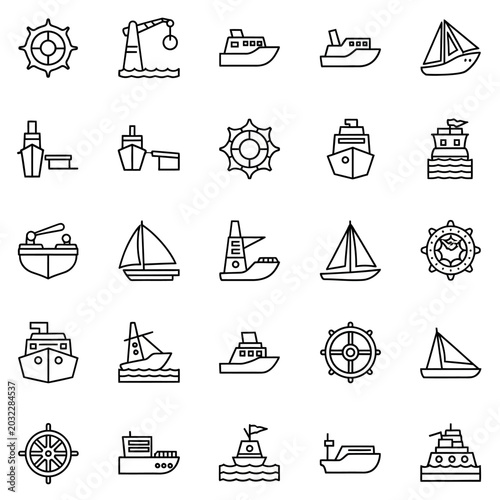 Принти на полотні Collection of various ship and boat line icons for maritime themes