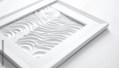 Framed 3d paper cut art featuring layered white wavy lines creating topographic texture, modern home decor and interior design element