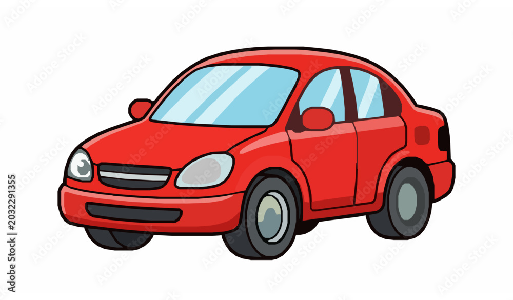 Obraz premium Red Sedan Cartoon Car Vector Illustration Isolated on White Background