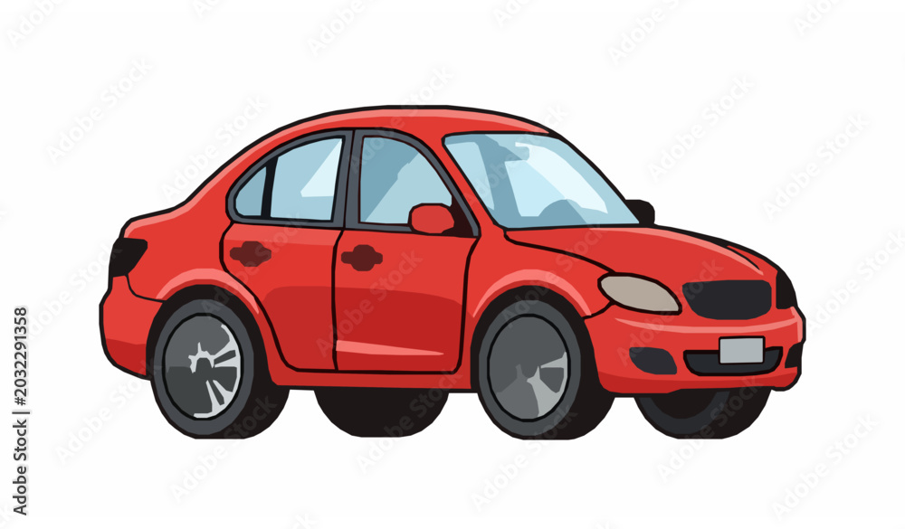 Fototapeta premium Modern Red Sedan Cartoon Vehicle Vector Illustration on White Background
