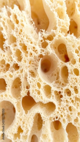 Macro closeup of natural sea sponge texture with porous organic network, beige fibrous pattern for spa skincare, bathing surface, dermatology