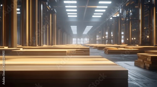 Expansive modern industrial warehouse interior showcasing organized storage systems and efficient logistics