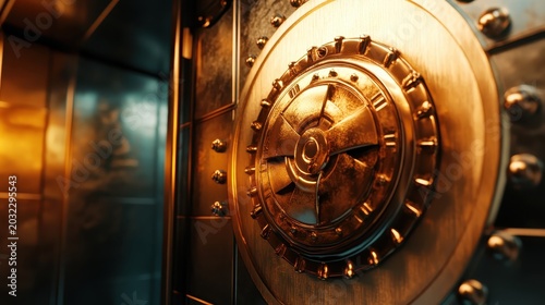 Intricate Gold Vault Door Mechanism with Detailed Industrial Engineering and Heavy Security Features