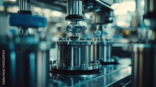 Intricate industrial manufacturing machinery with polished metal components operating on a production line