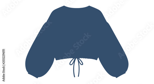 Tableau sur toile Blue cropped sweatshirt with balloon sleeves and drawstring detail