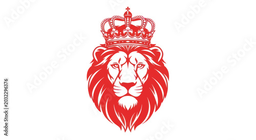 Photography Royal Lion Head Emblem with Crown, Red Logo Symbol on White Background