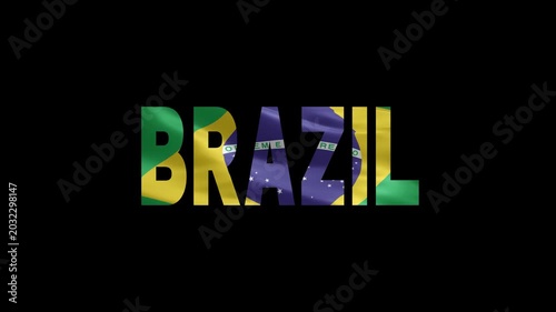 3D Rendered Brazil Flag Text with Vibrant Green Yellow and Blue Colors on Black Background