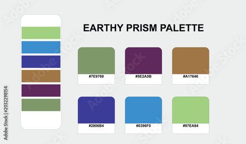 Schilderij op canvas Earthly tones meet vibrant primary colors in this professional color swatch set designed for graphic artists seeking a harmonious brand color palette for modern web projects