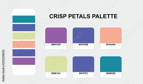 Schilderij op canvas Professional Crisp Petals Palette featuring a harmonious blend of vibrant purple, soft coral, and deep ocean blue hex codes for modern graphic design projects