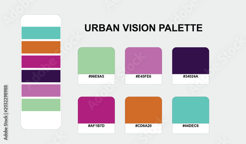 Foto Distinctive urban vision color palette showcasing a professional combination chart with bold saturated tones and flat lighting for modern branding and web design