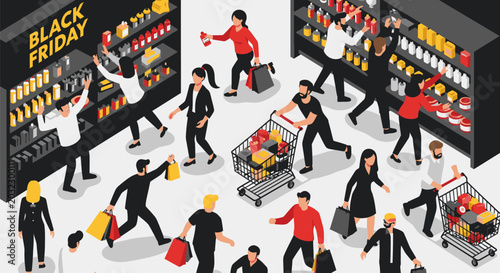 Canvastavla Black Friday Shopping Scene with People 1.
