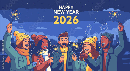 Canvas Print Group of People Celebrating New Year.