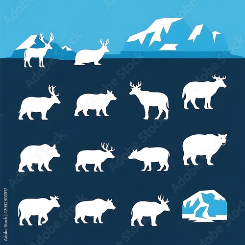 White silhouettes of animals landscape.