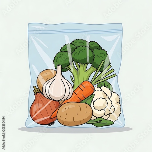 Vegetables in plastic bag.