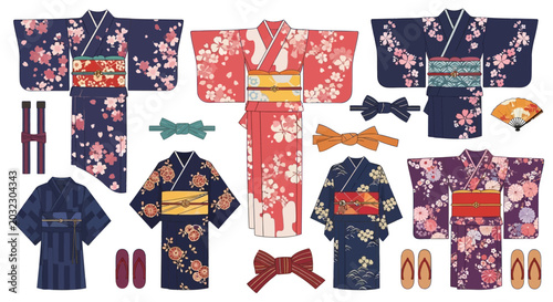 Tableau sur toile Japanese Kimono and Yukata Collection - Traditional Attire and Accessories