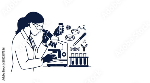 Cuadro en lienzo A dedicated female scientist conducting research using a laboratory microscope and equipment