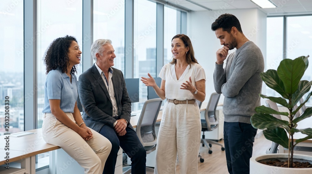 Obraz premium Diverse business team discussing projects in modern office workplace