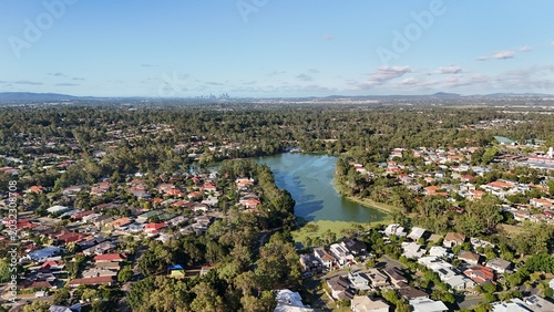 Obraz na plátně The Lake Parklands, Forest Lake, Brisbane, Queensland, Australia – 4K aerial dro