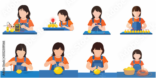 Bild auf Leinwand Girl Conducting Lemon Battery Science Experiment Set, STEM Education and Renewab