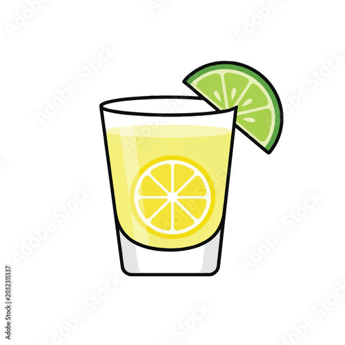 Lemonade with Lime Wedge on Glass.