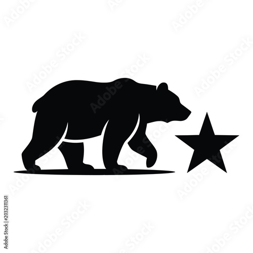 Black bear walking towards a star.