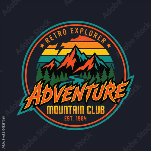 Retro Style Adventure Mountain Club Logo.