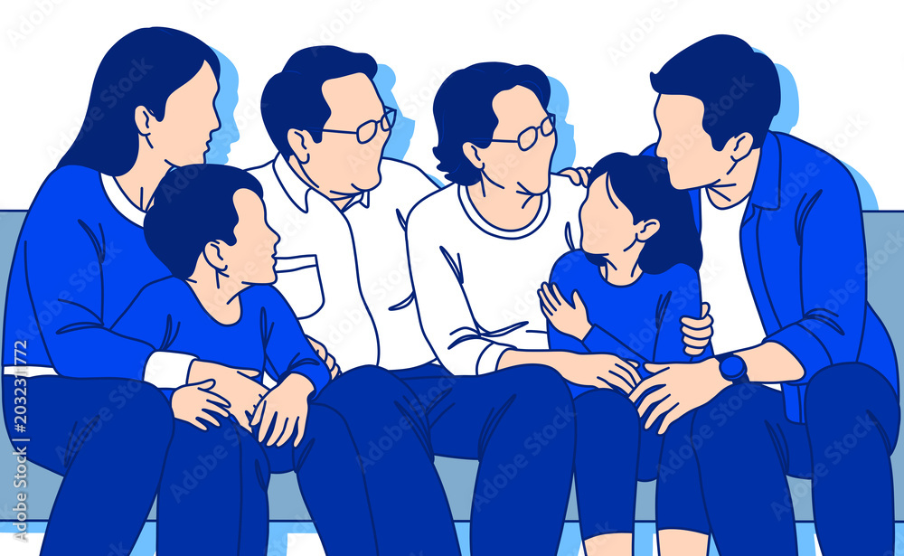 Obraz premium Illustration of a Family Conversation Full of Warmth Between Generations