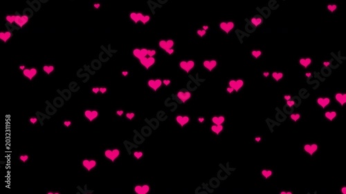 Pink Hearts Flurry Animation Rising on Black Background, Romantic Love Overlay, Valentine's Day Celebration, Wedding Particles, Feminine Heart Confetti, Motion Graphics 4k video