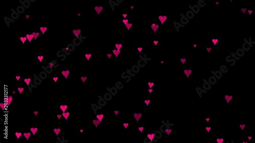Pink Hearts Flurry Animation Falling on Black Background, Romantic Love Overlay, Valentine's Day Particle Motion Graphic, Wedding Anniversary Heart Shape Bokeh 4k video
