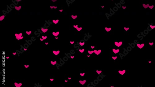 Pink hearts flurry animation floating on black background, romantic overlay, love heart particles, magenta celebration, valentine's day motion graphics, wedding backdrop 4k video