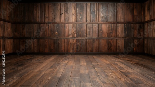 Dark Brown Wooden Room Interior with Rustic Texture