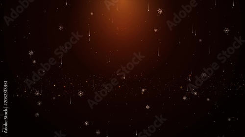 Snowflakes Falling with Shimmering Particle Lights on Gold Background, Festive Christmas Holiday Loop, Elegant Winter Celebration, Abstract Seasonal Motion 4k video