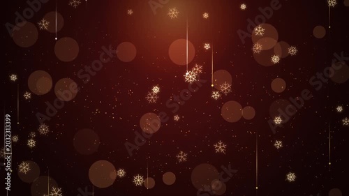 Falling Snowflakes and Golden Particles on Red Background, Christmas Holiday Celebration, Festive Winter Loop, Elegant Sparkling Snowfall, New Year Greeting Backdrop 4k video
