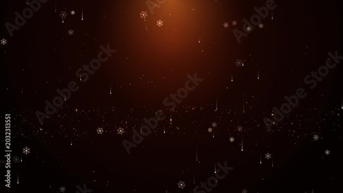 Snowflakes and Golden Particles Falling on Dark Background, Xmas Holiday Loop, Shimmering Winter Animation, Festive New Year Celebration Backdrop 4k video