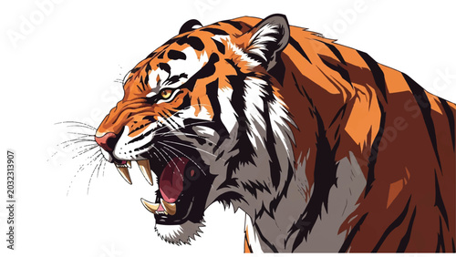 Tableau sur toile Tiger Head Illustration Roaring with Angry Expression.