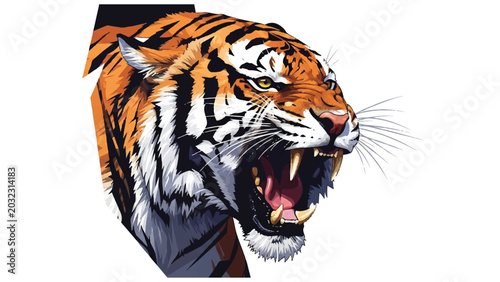 Tableau sur toile Tiger Head with Open Mouth and Sharp Teeth 3.