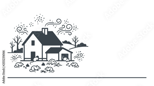 Bild auf Leinwand Black and white line art illustration of a house infested with mice