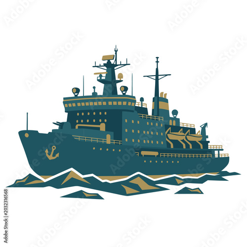 Photos Illustration of a large icebreaker ship navigating through icy waters