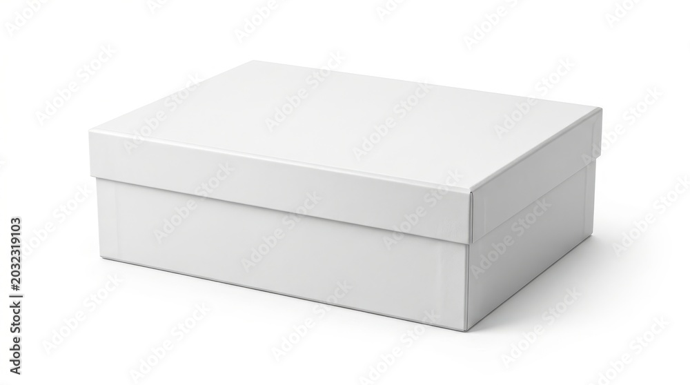 Fototapeta premium A closed white gift box on a plain white background, captured in a clean and minimalist style.