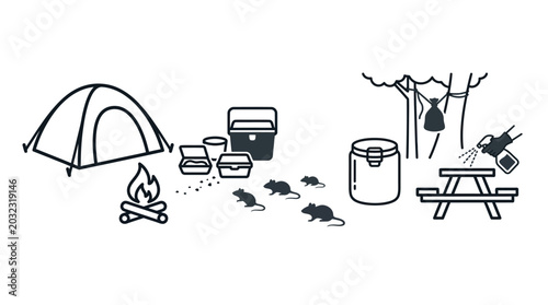 Photos Camping site hygiene and rodent infestation safety warning illustration
