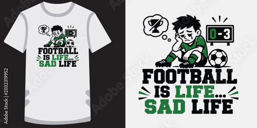 Bild auf Leinwand Sad boy with football, trophy dream, sad life text.