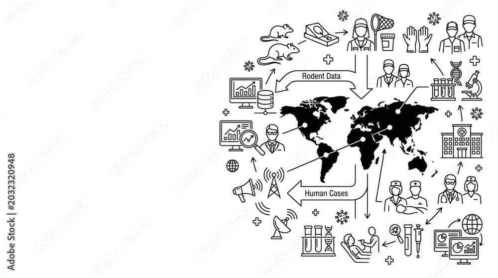 Fototapeta premium Global healthcare surveillance and epidemiological research concept sketch.