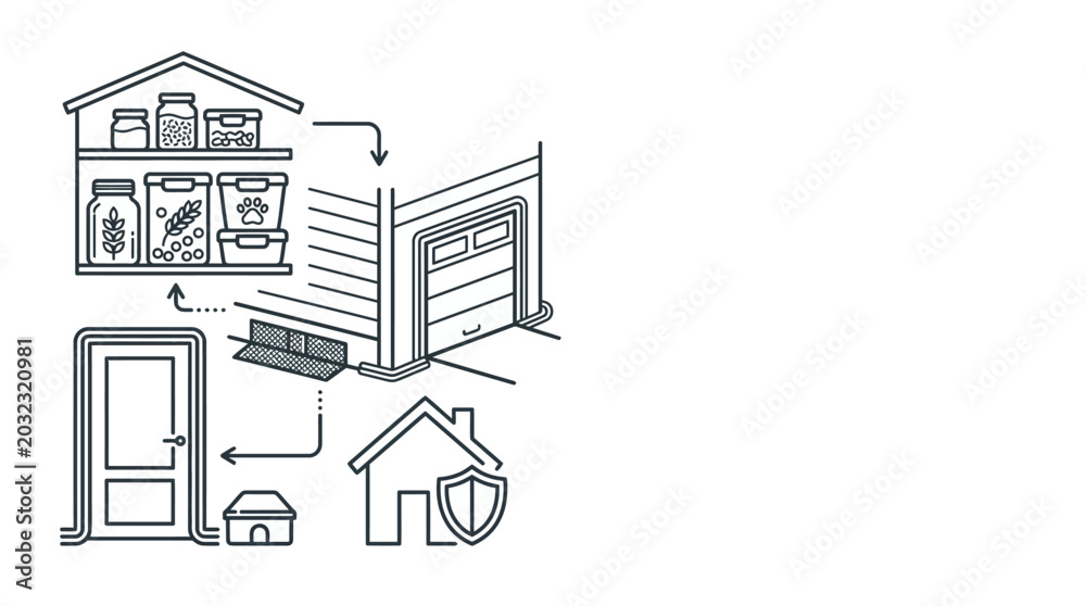 Fototapeta premium Hand drawn doodle illustration of home organization and security concepts.