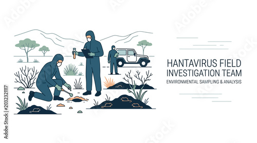 Foto Hantavirus field investigation team in protective suits conducting research