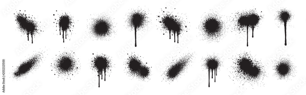 Εκτύπωση καμβά Vector Black Drips Black Ink Splatters And Dots From Spray