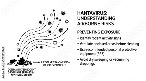 Bild auf Leinwand Hantavirus Transmission and Prevention Educational Infographic.