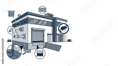 Fotografie Illustration of building pest control and facility maintenance inspection points