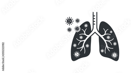 Schilderij op canvas Illustration of human lungs infected by virus particles.