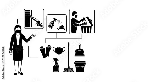 Photos Infographic showing professional cleaning services and sanitation protocols with icons